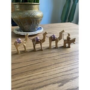 Vintage Wood Carved Nativity Camels Donkey Holy Land Bethlehem Vintage Christmas